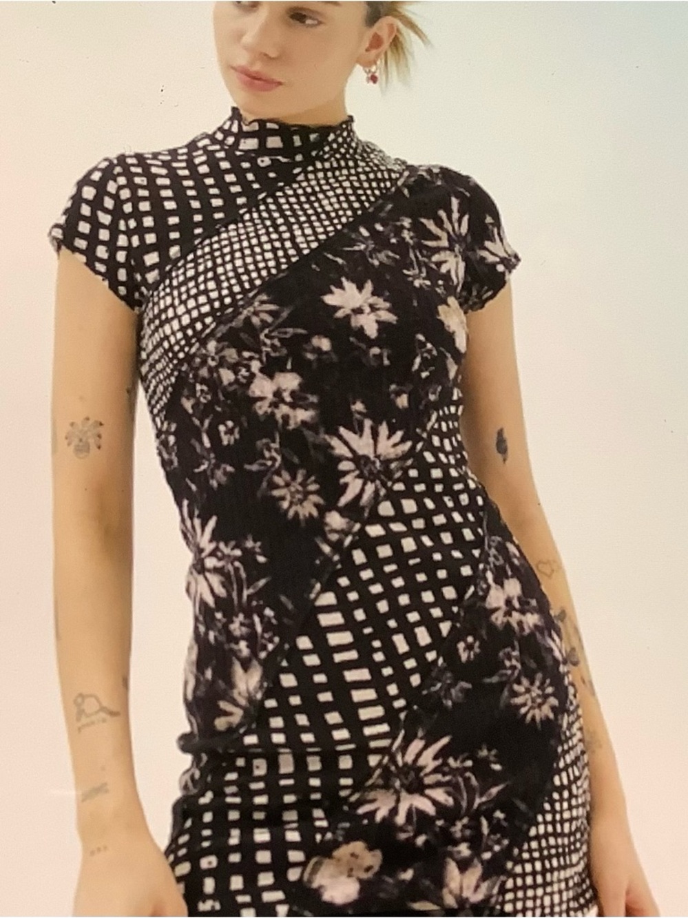 Urban Outfitters Black and White Mixed-Print Midi Dress